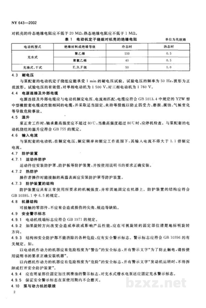 NY 643-2002农用水泵安全技术要求