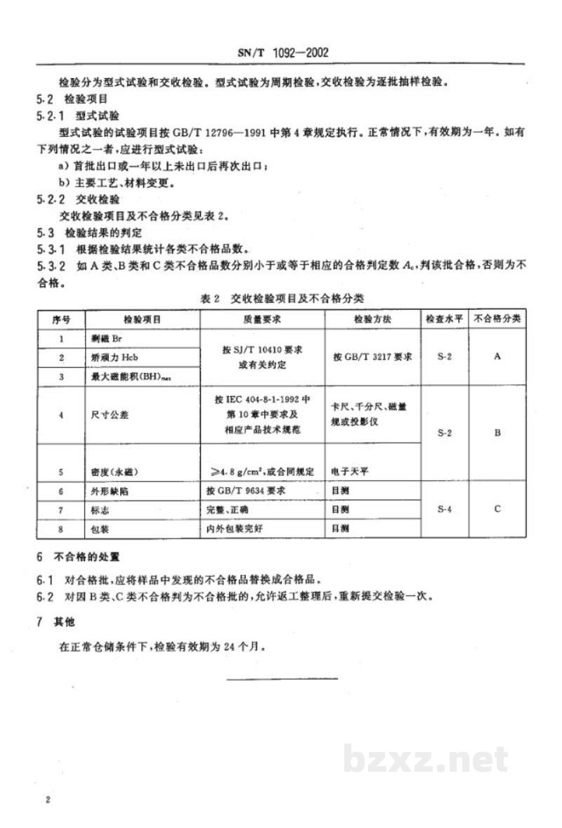 SN/T 1092-2002出口磁钢检验规程