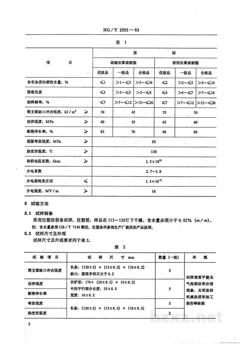 HG/T 2503-1993聚碳酸酯树脂 