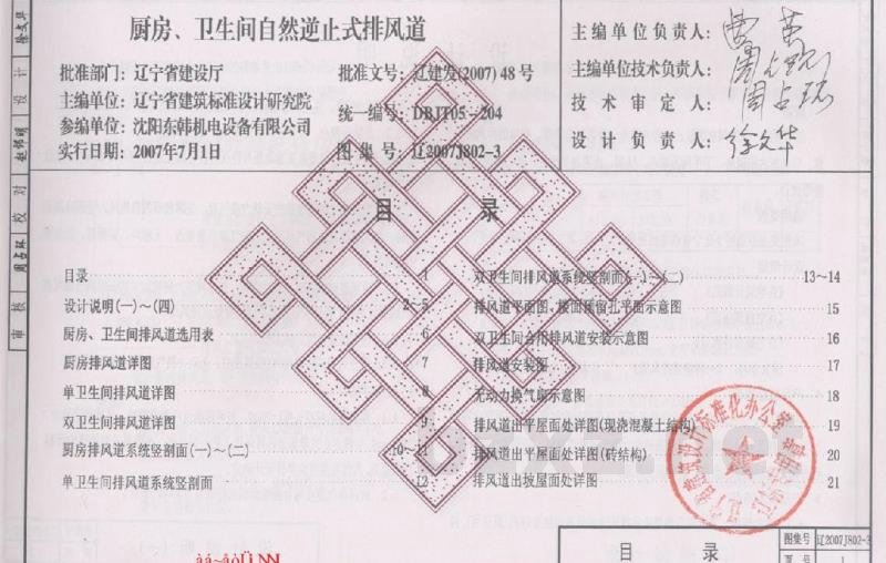  厨房、卫生间自然逆止式排风道