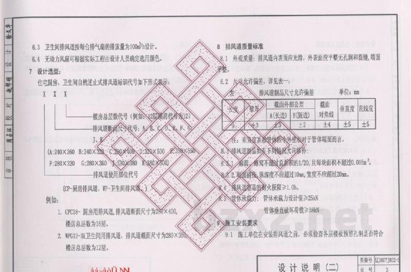  厨房、卫生间自然逆止式排风道
