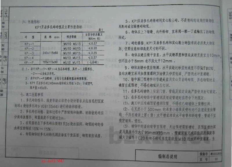  页岩多孔砖墙体建筑构造（KP1）