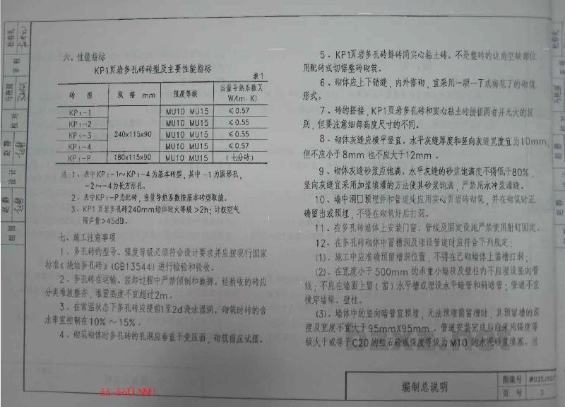  页岩多孔砖墙体建筑构造（KP1）