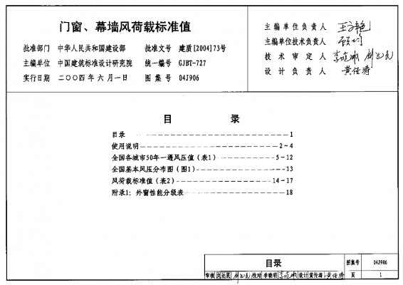 【04J906】 门窗、幕墙风荷载标准值