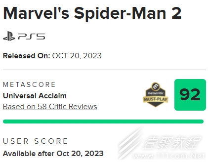 漫威蜘蛛侠2MC均分92IGN和GS双8评价